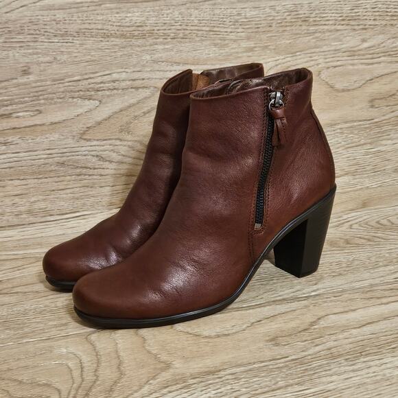 ECCO Womens Size 40 EU 9-9.5 US Brown Leather Booties Zip-Up Heeled Ankle Boots - Picture 1 of 10